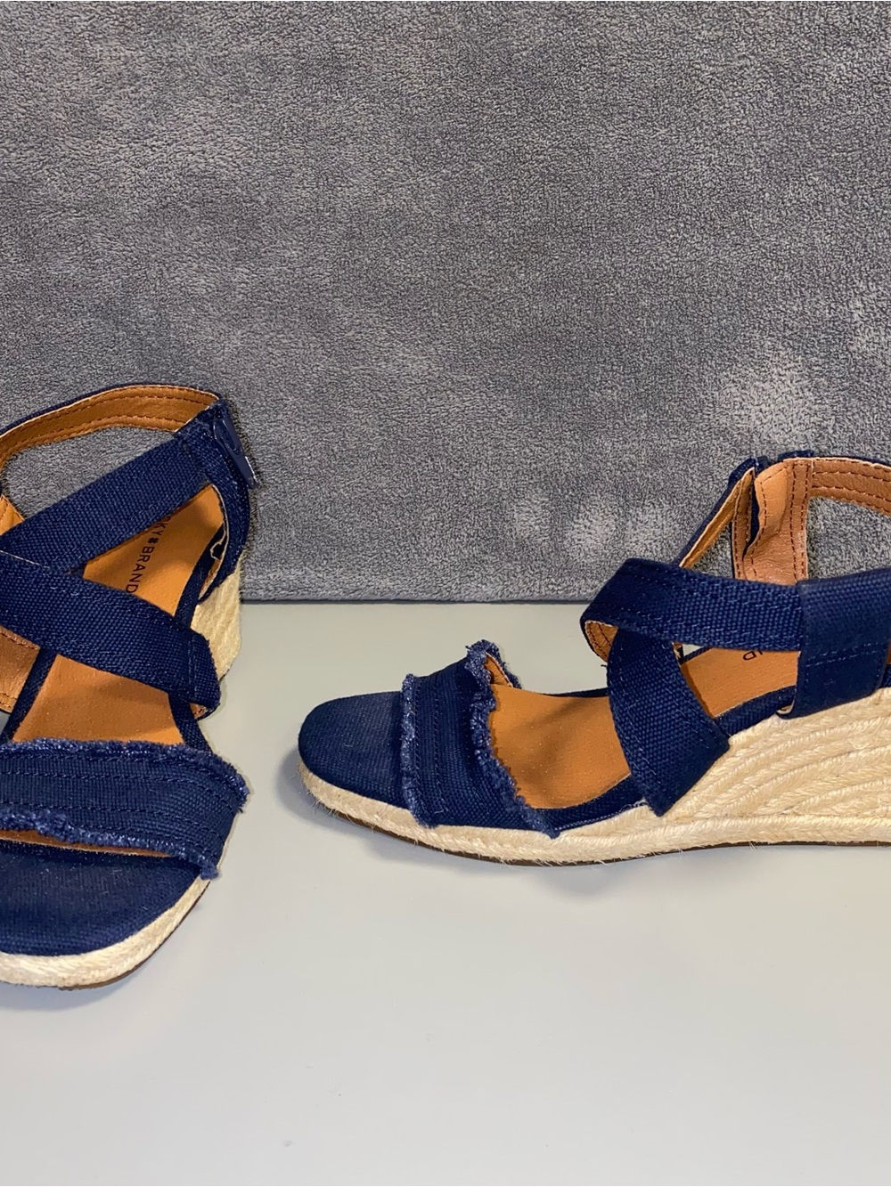 Lucky Brand Maeli Navy Blue Denim Espadrille Wedge Sandals 6.5M 3" Heel